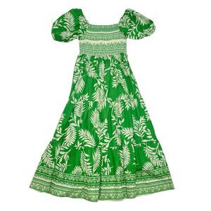 Aura the Label Maxi Dress Small‎ Kelly Green Floral Puff Sleeve Vacation Resort